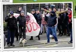  ??  ?? NOT AMUSED: Hearts supporters (left) protest at Tynecastle as (main picture) Andy Irving laments his own goal