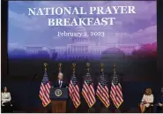  ?? (AP/Manuel Balce Ceneta) ?? President Joe Biden speaks at the National Prayer Breakfast on Capitol Hill, Thursday in Washington. More photos at arkansason­line.com/203breakfa­st/.