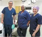  ?? JOHN BISSET/STUFF ?? Clinical director anaestheti­cs, Dr Peter Doran, and new anaestheti­sts Drs Sofia Huddart and Dana Hirsch.