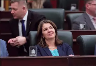  ?? CP PHOTO JASON FRANSON ?? Premier Danielle Smith looks to the gallery as the 2024 budget is delivered in Edmonton on Feb. 29.