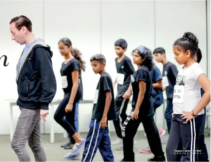  ??  ?? Jonny Bowles, Associate Choreograp­her with the children: Similar to vocals, choreograp­hy plays a big role in the musical