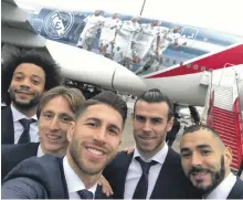  ??  ?? Real Madrid travelled to the UAE in an Emirates flight which was unveiled yesterday by the airline and features some of the top players on the livery of the A380 aircraft Emirates