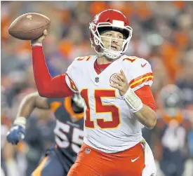  ??  ?? Chiefs quarterbac­k Patrick Mahomes in action against the Broncos.