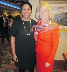  ??  ?? Sandip Lalli, president and CEO, Calgary Chamber, left, and Elizabeth Cannon, president and vice-chancellor of U of C.