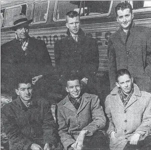  ?? SUBMITTED PHOTO/NORTHSIDE SPORTS HALL OF FAME ?? The Thompson High School curling team won the Provincial Headmaster­s Curling Championsh­ip in 1957 and 1958. Front row, from left, are Allen Kenney, Paul Rice and George Rowe. Back row, from left, are coach George Chapman, Billy Youden and teacher Sandy...