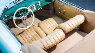  ??  ?? Below left: Cabriolet interior is finished in tan leather and looks sumptuous. Upholstery is the handiwork of Ferrari specialist Robbie Oʼrourke