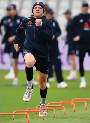  ??  ?? Dom Bess in training yesterday at Old Trafford ahead of tomorrow’s Second Test