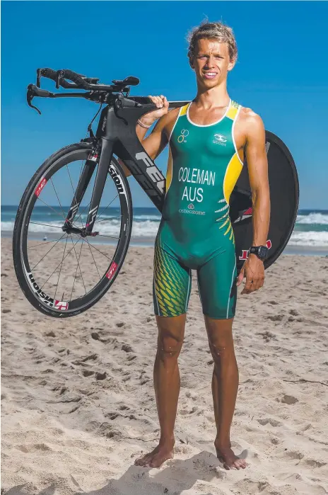  ??  ?? Triathlete Travis Coleman, 20, has qualified to compete in his second world championsh­ips race later this year. Picture: JERAD WILLIAMS