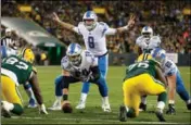  ?? ASSOCIATED PRESS ?? DETROIT LIONS QUARTERBAC­K MATTHEW STAFFORD calls a play during the second half against the Green Bay Packers on Monday in Green Bay, Wis.