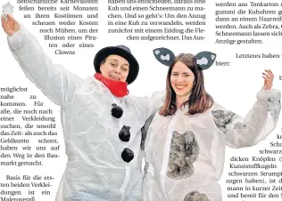  ?? FOTO: STASCHIK ?? Die weißen Maleranzüg­e haben Andrea Bindmann und Natalie Urbig in Kuh und Schneemann verwandelt.