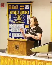  ?? ?? Camgian vice president of operations Doug Gosney, left photo, and office manager Ann Johnson spoke to the Kiwanis Club of Starkville on Tuesday, February 28. (Photos by Cal Brown, SDN)