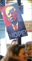 ??  ?? Protesters opposed to Trump and Brexit marched through Canterbury, and held a rally in Rose Lane, right