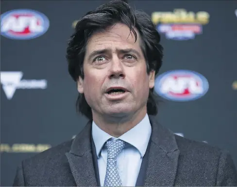  ?? Picture: AAP/Daniel Pockett ?? Sense, as well as dollars, needed: AFL chief executive Gillon McLachlan has promised support for community football clubs. But those at the top of the tree cannot fix the damage of back-to-back cancelled campaigns by just throwing money at the problem.