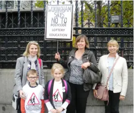  ??  ?? Donna, Maisie and Frankie Jackson, Annabel Yoxall and Helen Power at Westminste­r for their school funding protest