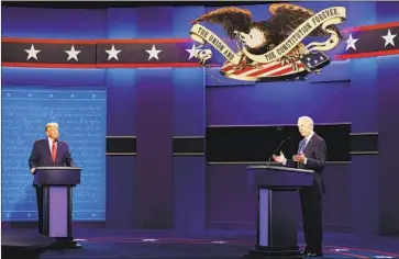  ?? Justin Sullivan Getty Images ?? DONALD TRUMP and Joe Biden debate on Oct. 22, 2020, in Nashville. The Republican National Committee may bar GOP presidenti­al candidates from debates sponsored by the Commission on Presidenti­al Debates.