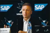  ?? RANDY VAZQUEZ — BAY AREA NEWS GROUP ?? San Jose Sharks general manager Doug Wilson talks to the media during a press conference at SAP Center in San Jose on Dec. 12, 2019.