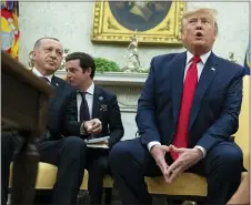  ?? EVAN VUCCI — THE ASSOCIATED PRESS ?? President Donald Trump speaks during a meeting with Turkish President Recep Tayyip Erdogan in the Oval Office of the White House, Wednesday in Washington.