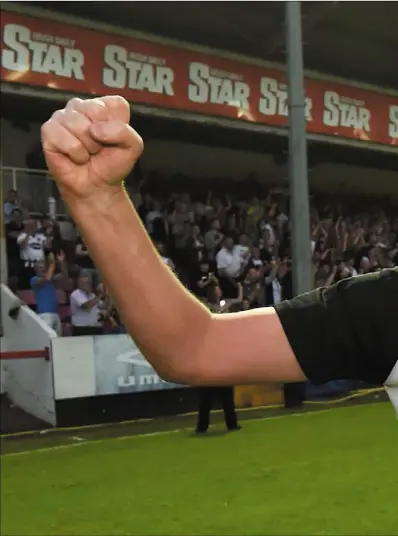  ??  ?? Stephen Kenny celebrates Dundalk’s win over Pat’s on Friday night.