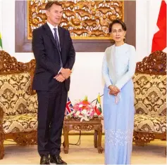  ?? — Reuters photo ?? Hunt visits Suu Kyi in Naypyidaw, Myanmar.