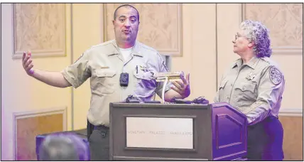  ?? Erik Verduzco Las Vegas Review-journal @Erik_verduzco ?? Nye County Sheriff Sharon Wehrly with Nye County Operations Lt. David Boruchowit­z in January 2019. Wehrly oversees deputies in a controvers­ial DUI case that resulted in the death of two adults and a child.