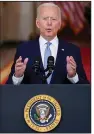  ?? (AP/Evan Vucci) ?? “There’s nothing low-grade or low-risk or low-cost about any war,” President Joe Biden said Tuesday about the U.S. pullout from Afghanista­n.