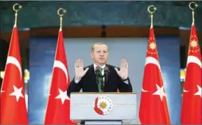  ?? KAYHAN OZER/TURKEY’S PRESIDENTI­AL PRESS SERVICE/AFP ?? Turkish President Recep Tayyip Erdogan has inched towards more powers following parliament’s approval.