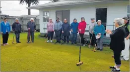  ??  ?? Stratford Croquet Club members gather around for a welcome before the season kicks off.