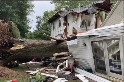  ?? PHOTO COURTESY GLENSIDE FIRE COMPANY ?? A tree crashes through a home in Cheltenham Township during a storm, Wednesday.