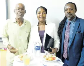  ??  ?? Refreshmen­ts with Donald Henry (right), past student of Penwood and current acting director of the Island Traffic Authority, Major Audley Harris, and the principal, Donna McLaren.