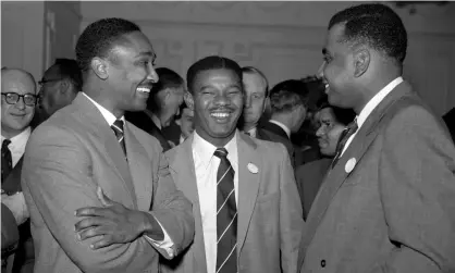  ??  ?? Everton Weekes (centre) was part of the middle-order trio for the West Indies in the 1940s and 50s, alongside Frank Worrell (left) and Clyde Walcott (right). Photograph: Barratts/PA Images