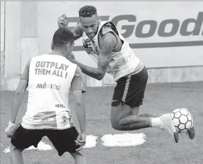  ?? REUTERS ?? Brazil superstar Neymar executes a typically audacious flick during a five-a-side tournament at his own charitable institute in Praia Grande, Sao Paulo state, Brazil on Saturday.