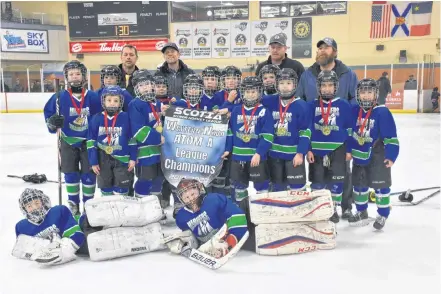  ?? TINA COMEAU PHOTOS ?? The Pink Star Barro Atom A Yarmouth Mariners won the Atom A banner at the Scotia Minor Hockey League’s Day of Champions in Yarmouth on March 7 with a 4-2 win over Acadia.