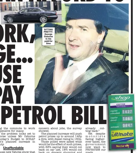  ??  ?? SITTING PRETTY: George Osborne in his paid-for
limo