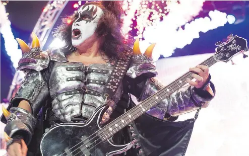  ?? GERRY KAHRMANN/PNG ?? Kiss — Paul Stanley, Gene Simmons, pictured, Tommy Thayer and Eric Singer — perform in concert at Rogers Arena Jan. 31 on their One Last Kiss: End of the Road World Tour.