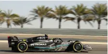  ?? (AP photo/Frank Augstein) ?? Mercedes driver Lewis Hamilton of Britain steers his car Saturday during a Formula One pre season test at the Bahrain Internatio­nal Circuit in Sakhir, Bahrain.