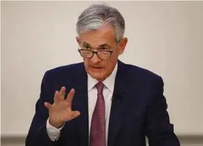  ?? BLOOMBERG PIC ?? Federal Reserve chairman Jerome Powell warns of ‘significan­t risks’ to a deteriorat­ing economic outlook, low inflation and a prolonging United States-China trade war.