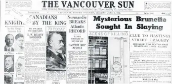  ??  ?? The front page of the June 3, 1935 Vancouver Sun features a story about the murder of Jack Robertson.