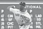  ?? ERIC CANHA/USA TODAY SPORTS ?? Red Sox starter Brayan Bello pitches against the Nationals during the first inning on Sunday at Fenway Park, his first start since returning from the injured list.