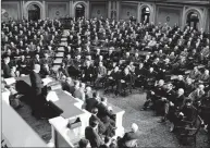  ?? AP ?? President Franklin Delano Roosevelt calls for the production of 125,000 aircraft as he delivers his war message to Congress on Jan. 6, 1942.