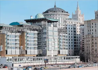  ?? ALEXANDER ZEMLIANICH­ENKO THE ASSOCIATED PRESS ?? The British Embassy building, foreground, with the Russian Foreign Ministry building, background right, in Moscow, as seen on Friday.