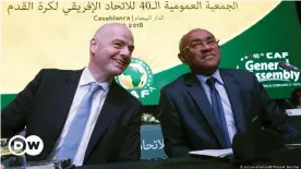  ??  ?? Ahmad Ahmad (right), seen here with FIFA President Gianni Infantino, was elected CAF president in 2017