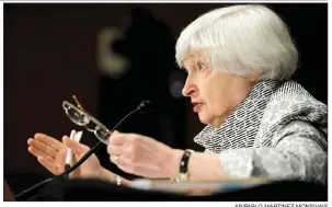  ?? AP/PABLO MARTINEZ MONSIVAIS ?? “I believe we have done a great deal since the financial crisis to strengthen the financial system and to make it more resilient,” Federal Reserve Chairman Janet Yellen told the Senate Banking Committee on Thursday.