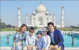  ?? PTI ?? Canadian Prime Minister Justin Trudeau visits the Taj Mahal with his family in Agra on Sunday.