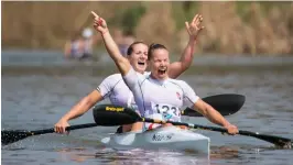  ?? ANTHONY GROTE/GAMEPLAN MEDIA ?? IMPRESSIVE ENDING: Hungarian duo Vanda Kiszli and Sara Anna Mihalik won the women’s K1 title at the ICF Canoe Marathon World Championsh­ips in Pietermari­tzburg yesterday.