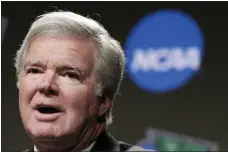  ?? ASSOCIATED PRESS FILE PHOTO ?? President Mark Emmert answers questions during a 2019 news conference at the Final Four college basketball tournament in Minneapoli­s.