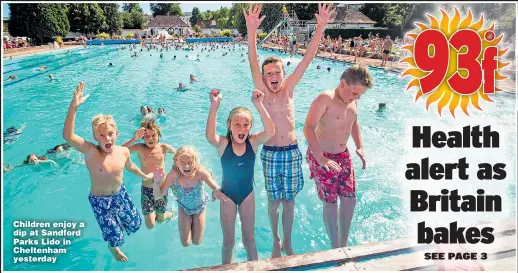  ??  ?? Children enjoy a dip at Sandford Parks Lido in Cheltenham yesterday