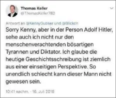  ?? TWITTER ?? Der Tweet von Thomas Keller löste Empörung aus.