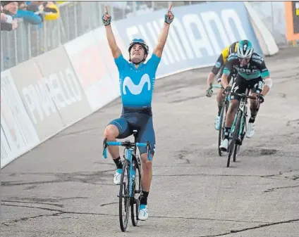  ?? FOTO: AP ?? Mikel Landa dedicó su primer triunfo con el Movistar Team a su amigo Scarponi, fallecido el año pasado al ser arrollado por una furgoneta