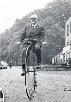 ??  ?? ■ Mr Philip Yorke takes a trip around the grounds of his house (Erddig Hall, Wrexham) on a penny farthing in 1973