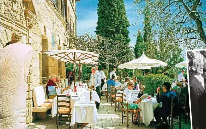  ?? ?? Colombe d'Or, Saint-Paul-de-Vence: Legendäres Künstlerlo­kal an der Côte d’Azur, versteckt in der bergigen Gegend zwischen Nizza und Cannes, gegründet von Paul Roux. Der Name bedeutet übersetzt „Goldene Taube“. Picasso war Stammgast, wie auch Matisse oder Chagall, deren Werke auch die Wände zieren. Yves Montand und Simone Signoret (re.) feierten hier Hochzeit. Alain und Romy speisten hier, Bardot, Sartre ...